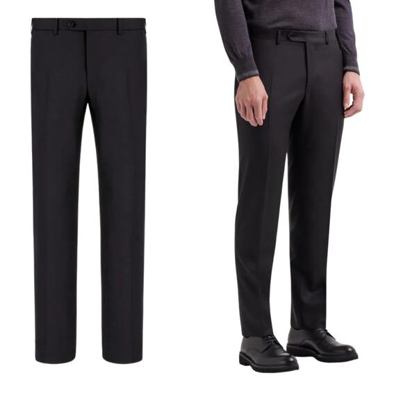 Canali Men's Wool Flat-Front Trousers – Black – Size EU 54 (US 37) – NWT - Picture 1 of 6
